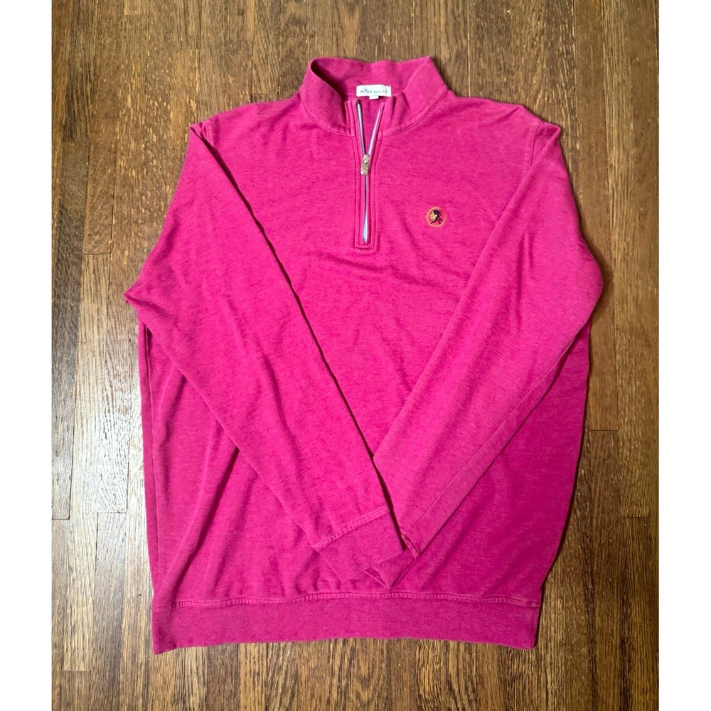 Peter Millar Men's Sweater 1/4 Zip Mock Neck Red/Pink Solid Knit Pullover XL